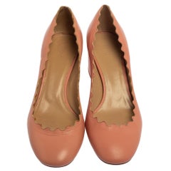 Chloe Pink Leather Scalloped Round Toe Pumps Size 37