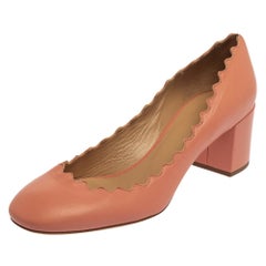 Chloe Pink Leather Scalloped Round Toe Pumps Size 37