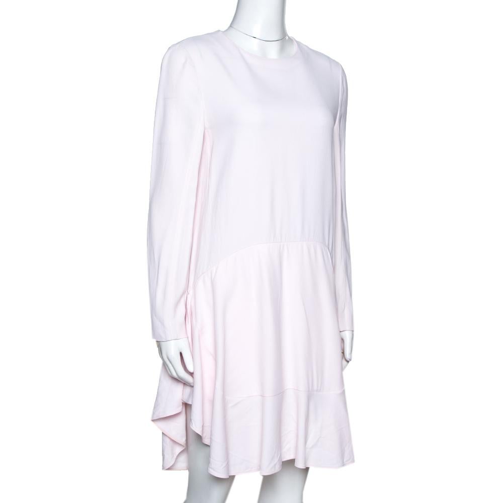 Gray Chloe Pink Mist Crepe Flared Flounce Dress M For Sale