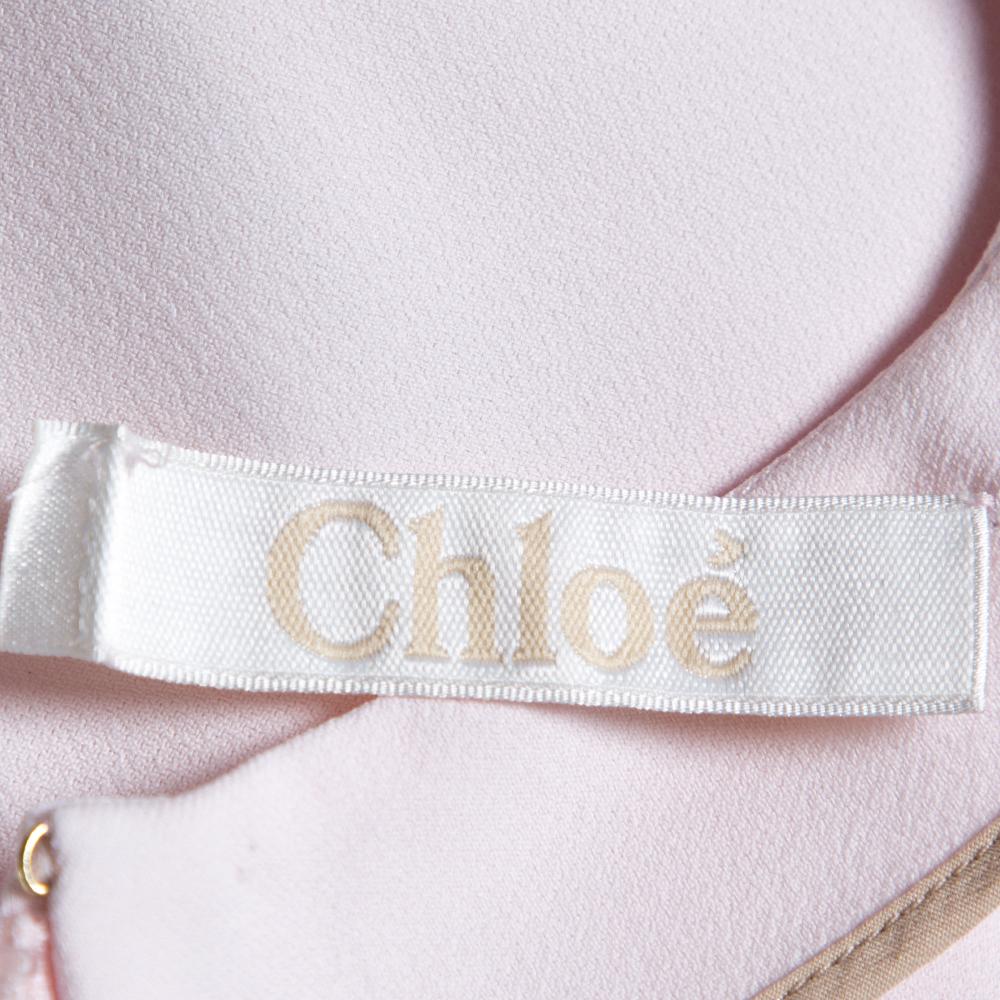 Women's Chloe Pink Mist Crepe Flared Flounce Dress M For Sale