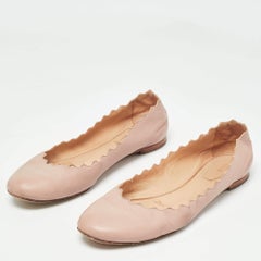 Chloe Pink Scalloped Leather Lauren Ballet Flats Size 37.5