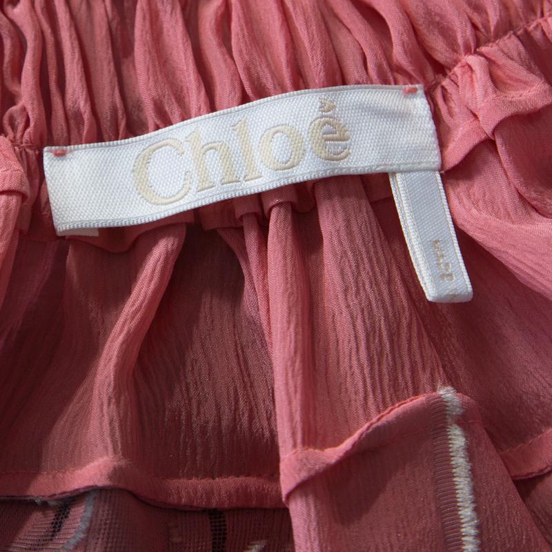 Chloe Pink Silk Chiffon Feather Applique Embellished Maxi Dress M In Good Condition In Dubai, Al Qouz 2