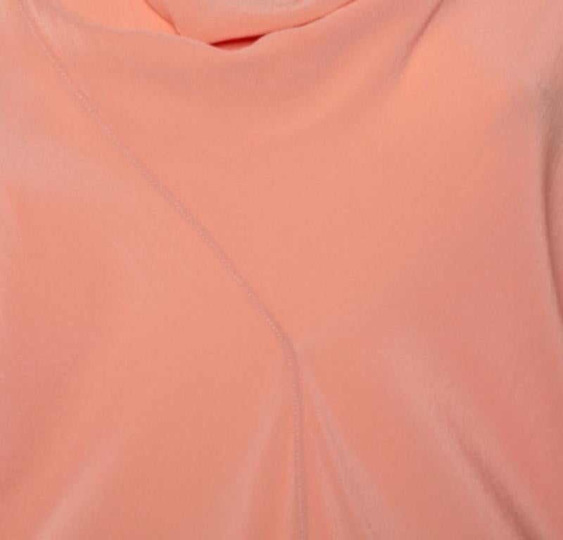 Beige Chloe Pink Silk Draped Neck Long Sleeve Top S For Sale