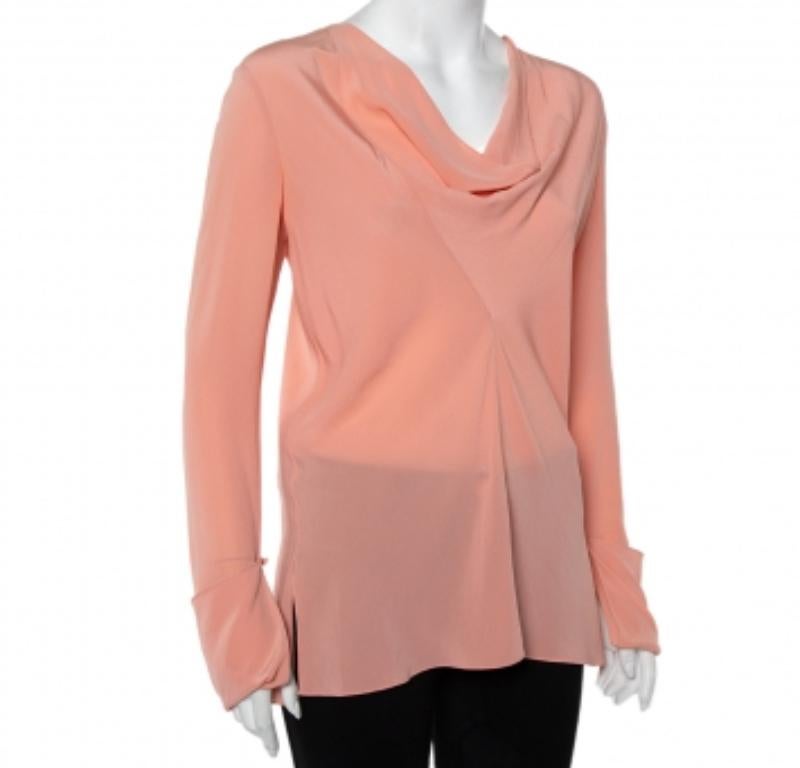 Chloe Pink Silk Draped Neck Long Sleeve Top S In Excellent Condition For Sale In Dubai, Al Qouz 2