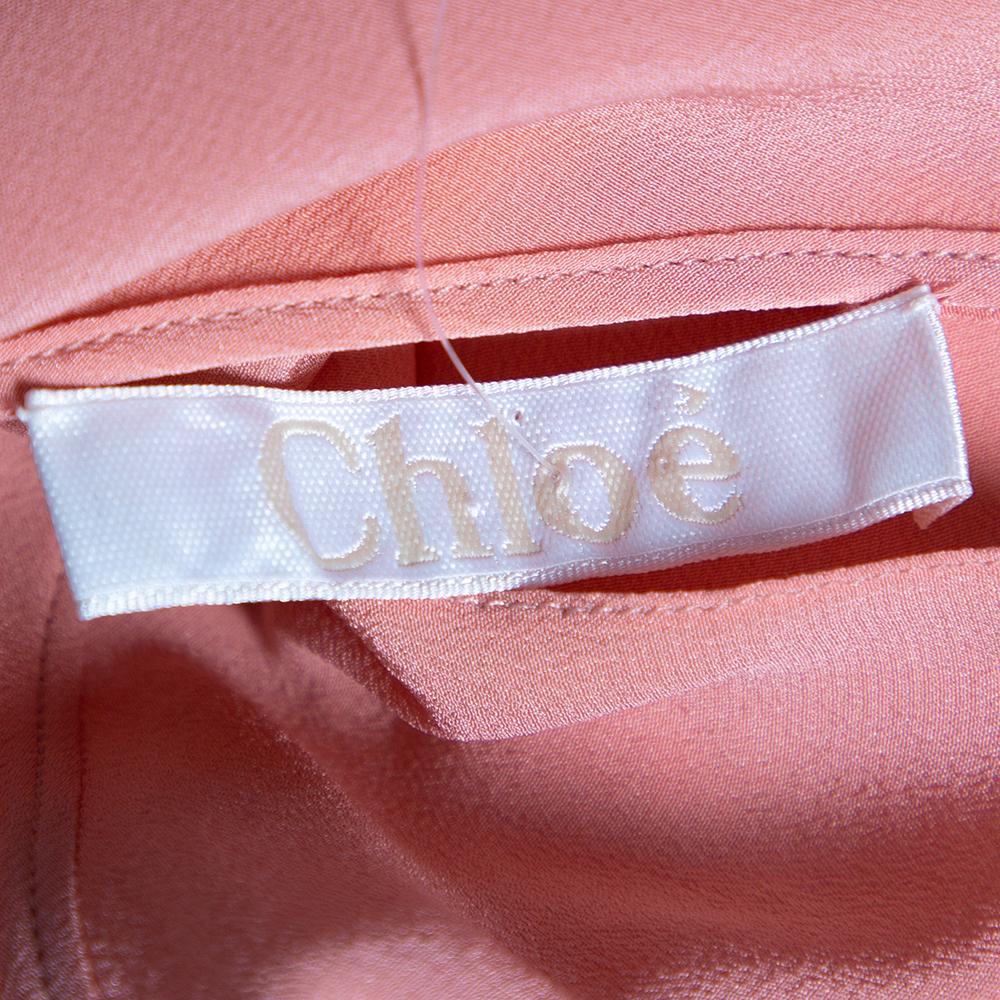 Chloe Pink Silk Draped Neck Long Sleeve Top S For Sale 1