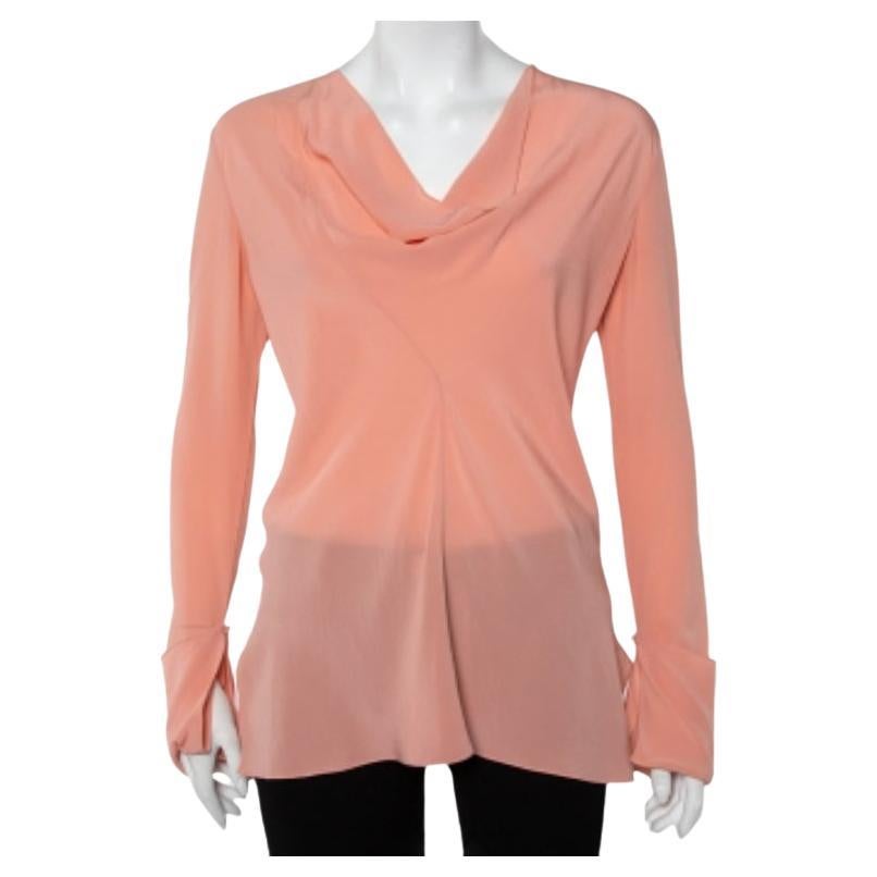 Chloe Pink Silk Draped Neck Long Sleeve Top S For Sale