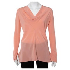 Chloe Pink Silk Draped Neck Long Sleeve Top S