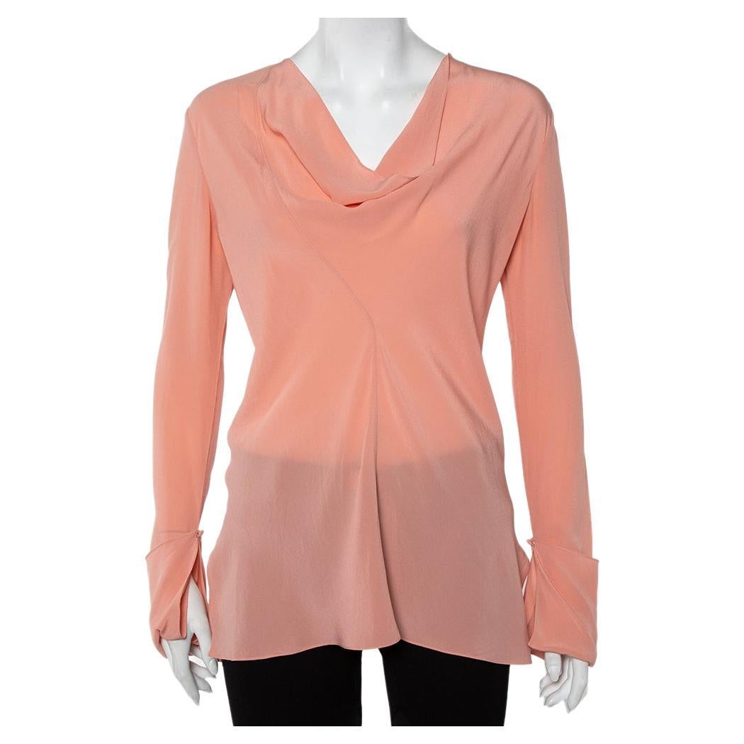 Chloe Pink Silk Draped Neck Long Sleeve Top S For Sale