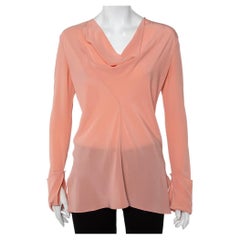 Chloe Pink Silk Draped Neck Long Sleeve Top S
