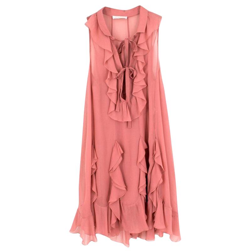 Chloe Pink Silk Ruffled Midi Dress - Size US 0-2 For Sale