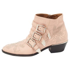 Chloe Pink Studded Leather Susanna Ankle Boots Size 38