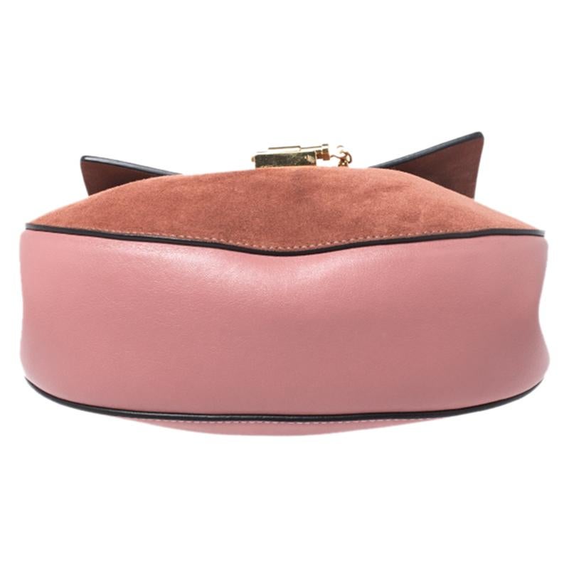 Brown Chloe Pink Suede And Leather Drew Crossbody Bag