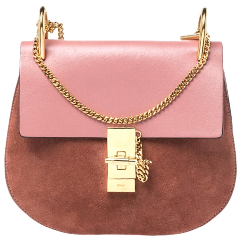 Chloe Pink Suede And Leather Drew Crossbody Bag