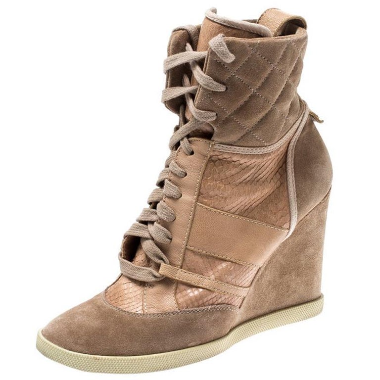 Chloe Pink Suede And Leather Lace Up Wedge Ankle Boots Size 40 For Sale ...