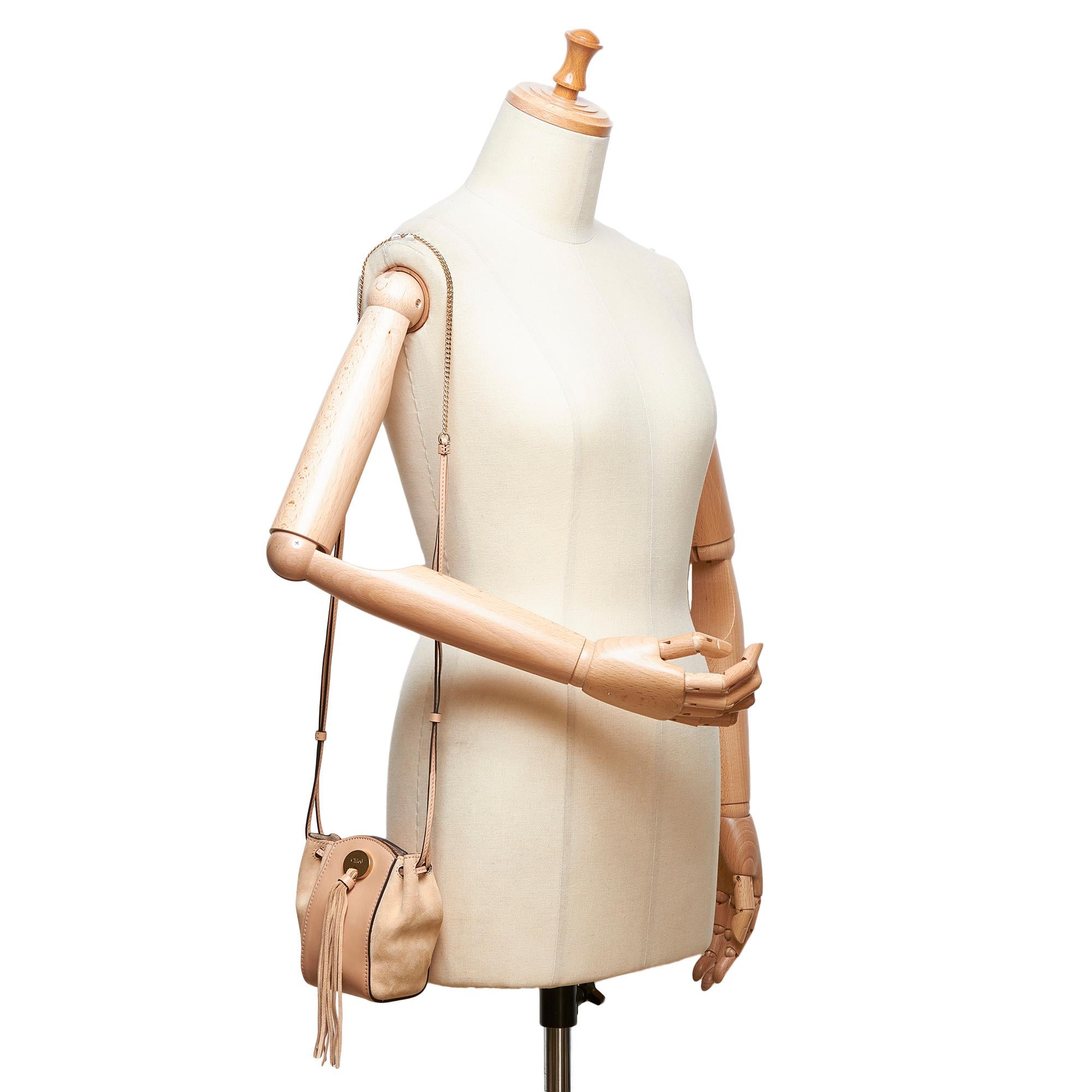 Chloe Pink Suede Leather Drawstring Bag 3