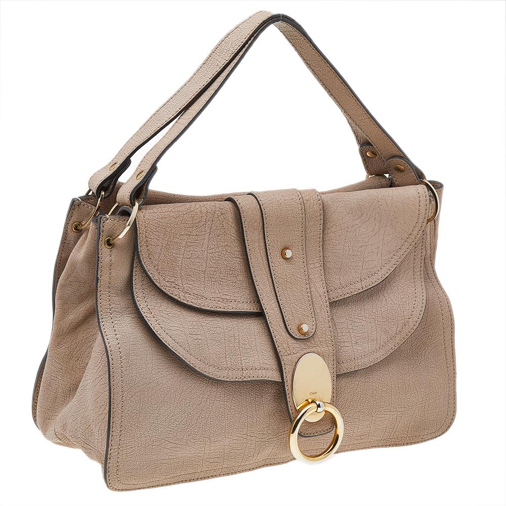 Brown Chloe Pink Textured Leather Satchel For Sale