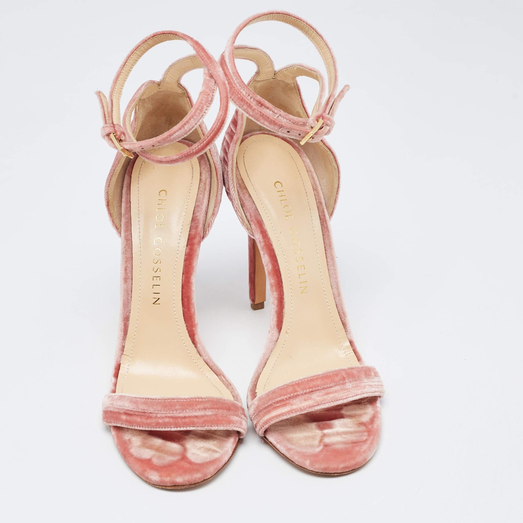 Beige Chloé Pink Velvet Ankle Strap Sandals Size 40 For Sale