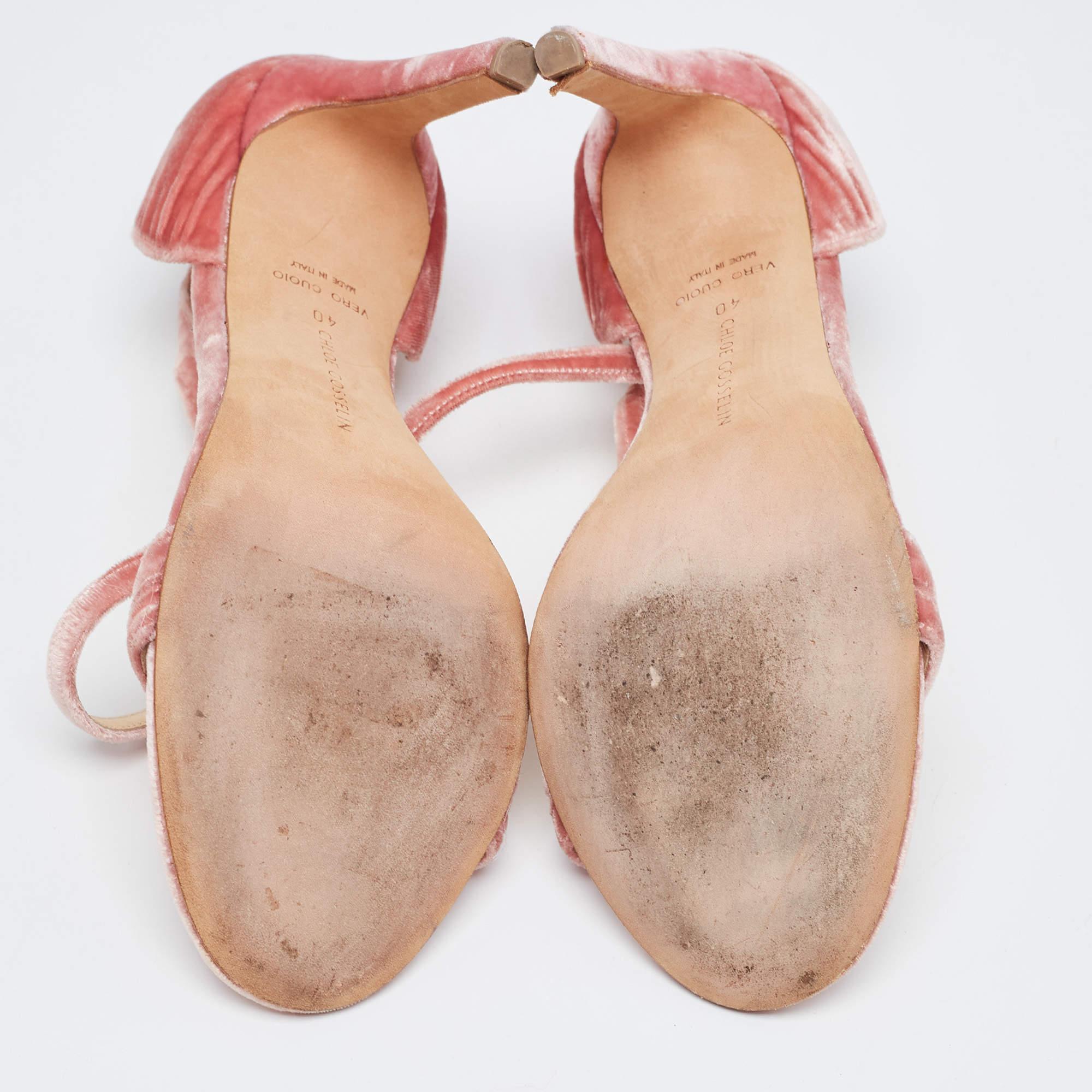 Chloé Pink Velvet Ankle Strap Sandals Size 40 For Sale 1
