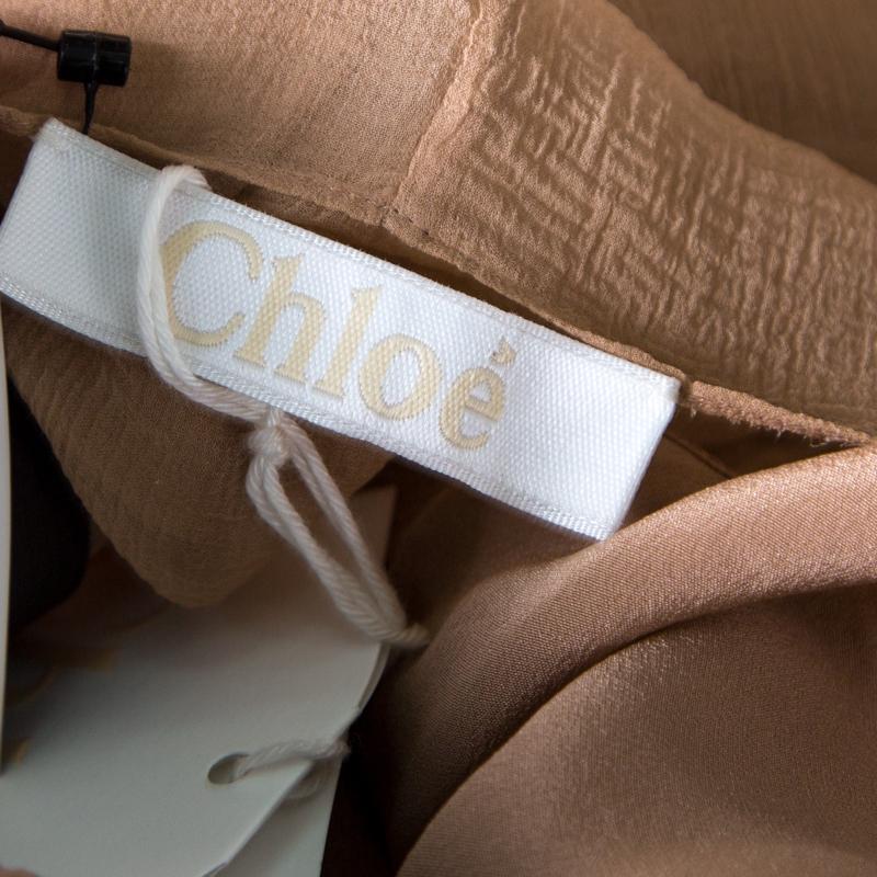 Chloe Pinky Beige Silk Crepon Pleated Embellished Dress S 1