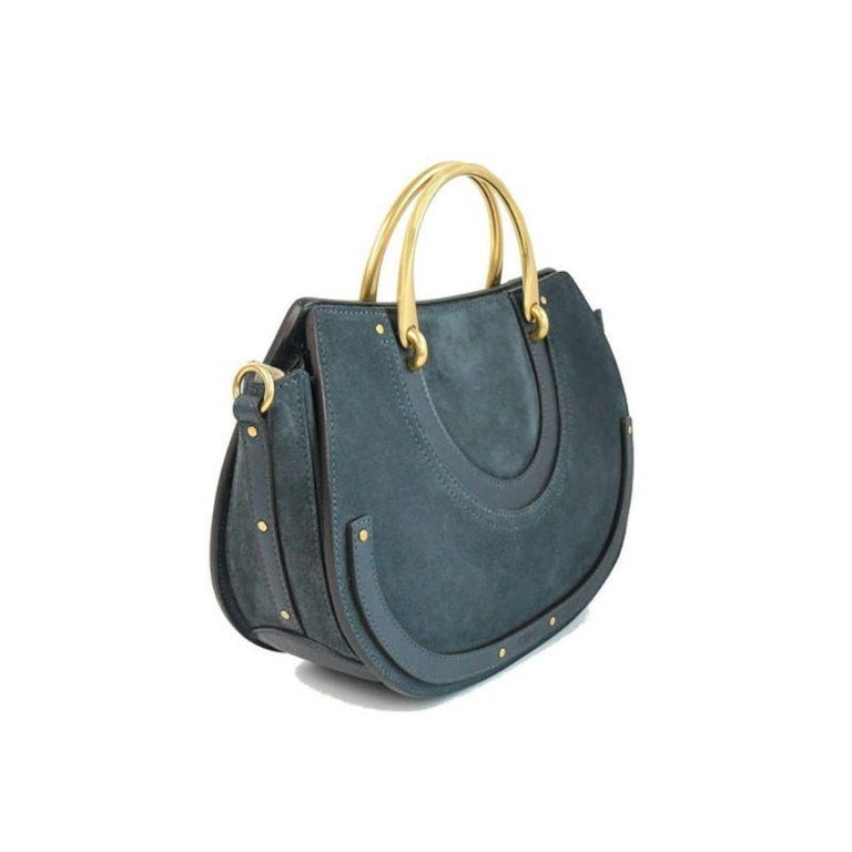 Chloe Pixie Medium Suede Leather Bag Gold Hardware Navy For Sale at ...
