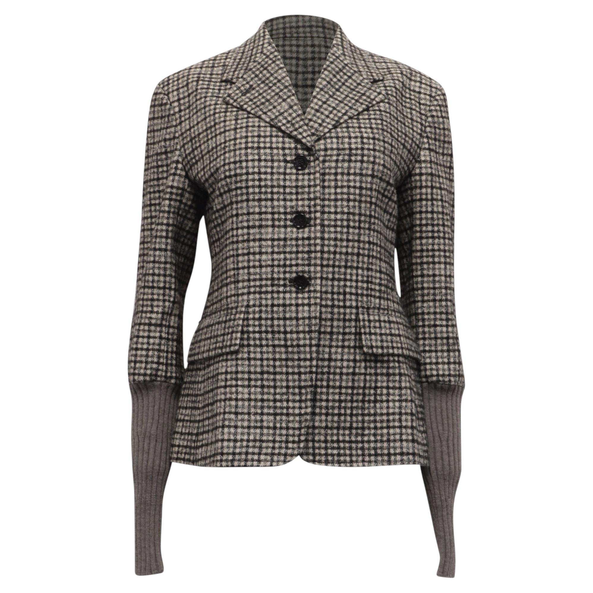 Blazer Chloé à simple boutonnage, motif à carreaux, avec poches, en laine grise