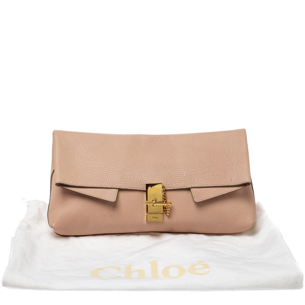 Chloe Powder Pink Grained Leather Drew Fold Over Clutch 4