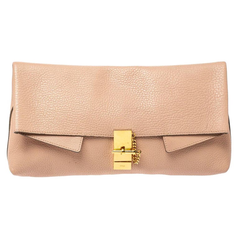 Chloe Powder Pink Grained Leather Drew Fold Over Clutch at 1stDibs