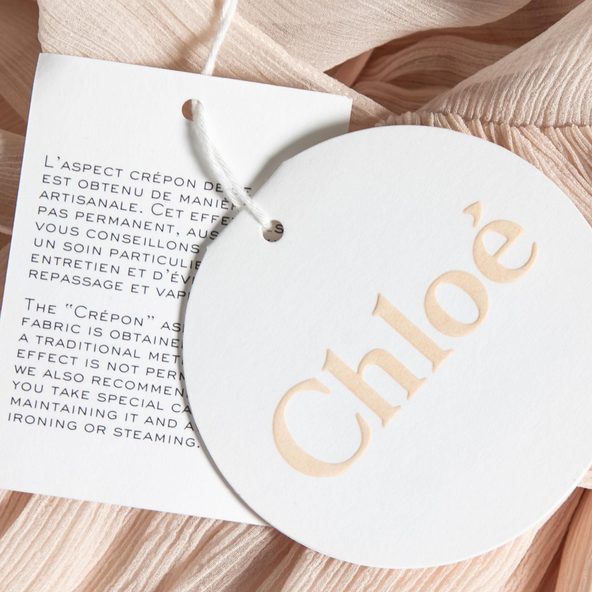 Chloe Powder Pink Silk Chiffon Gathered Asymmetric Blouse M In New Condition In Dubai, Al Qouz 2