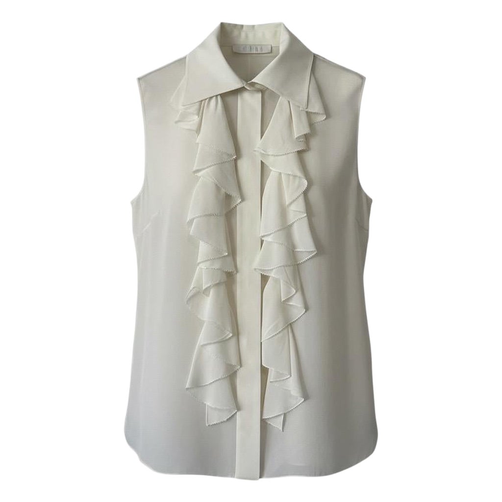 Chloé Pre-Fall '15 Romantische Rüschenbluse aus Seide in Milch FR 36 US 4 Ärmellos