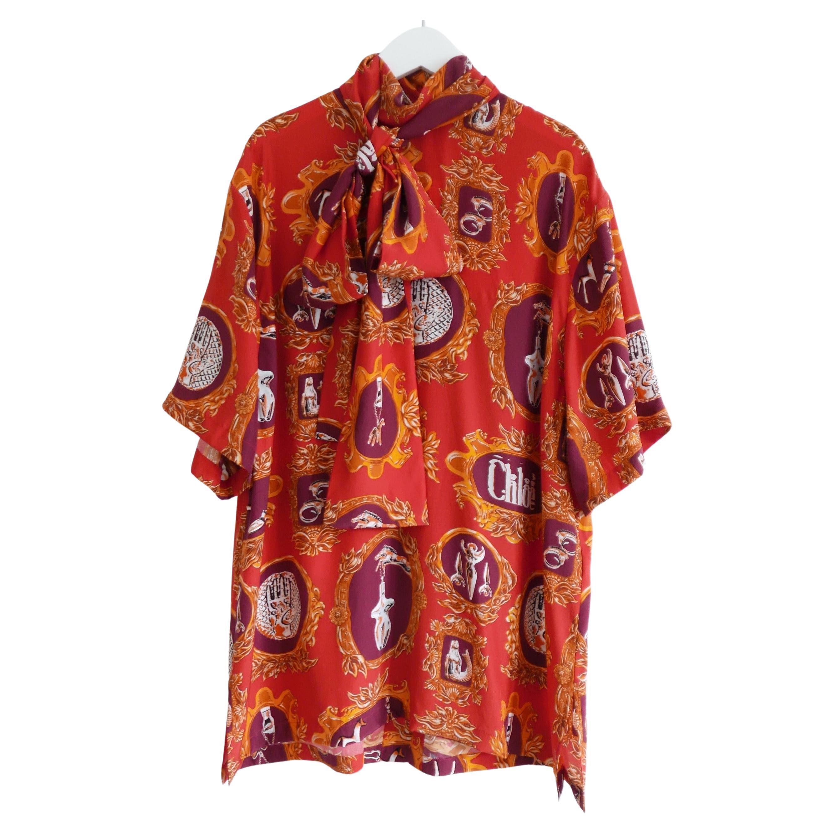 Chloe Pre-Fall 2019 Cameo Print Scarf Blouse For Sale
