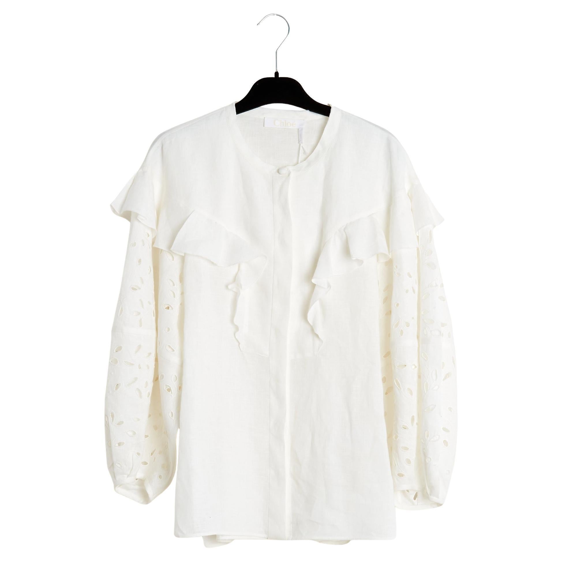 Chloé Pre Fall 2022 Top FR42 Milk Linen Blouse UK14 US12 New with tags Chloe For Sale