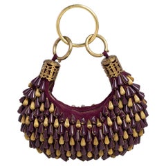 Chloe Purple Beaded Canvas Ring Handle Hobo