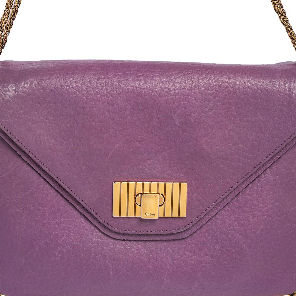Gray Chloe Purple Leather Sally Medium Shoulder Bag