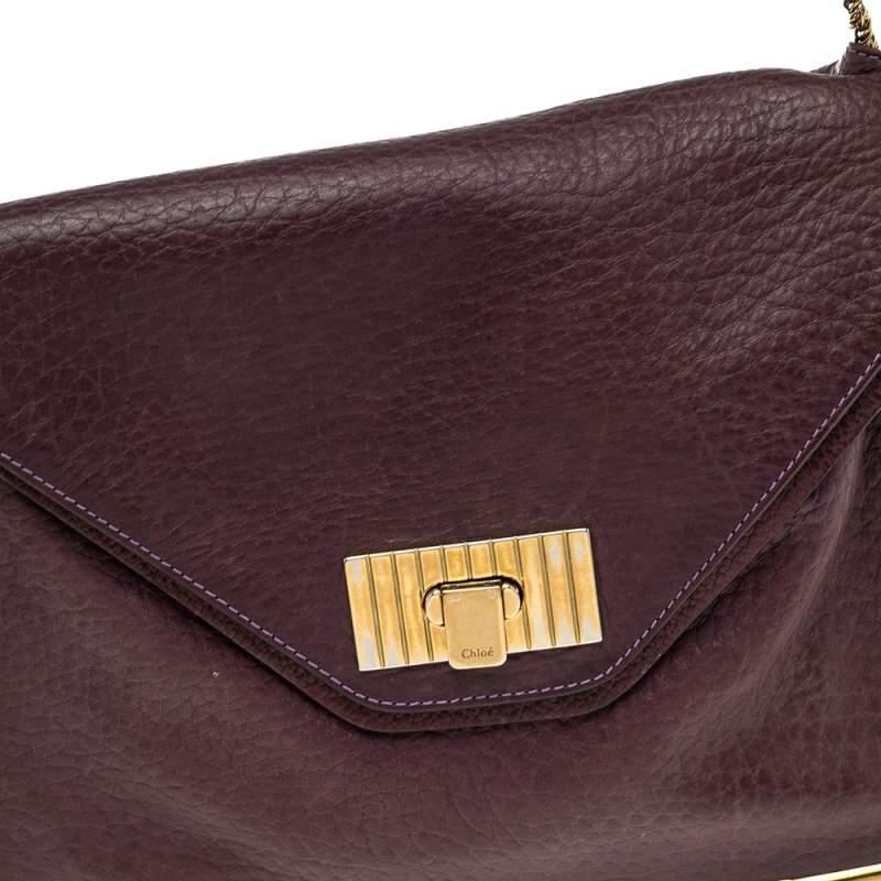 Chloe Purple Pebbled Leather Medium Sally Flap Shoulder Bag For Sale 7