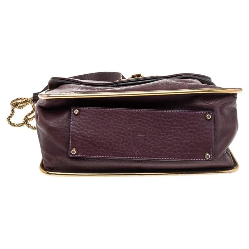 Women's Chloe Purple Pebbled Leather Medium Sally Flap Shoulder Bag For Sale