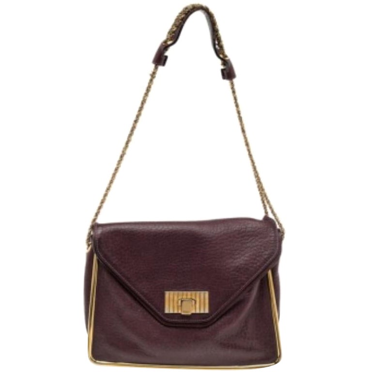 Chloe Purple Pebbled Leather Medium Sally Flap Shoulder Bag