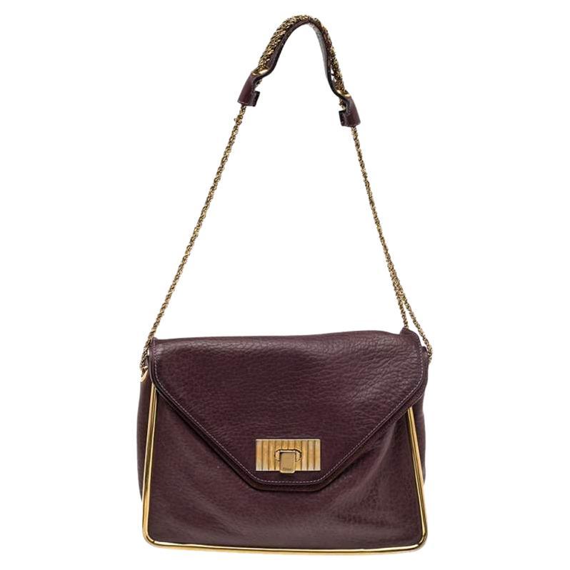 Chloe Purple Pebbled Leather Medium Sally Flap Shoulder Bag For Sale