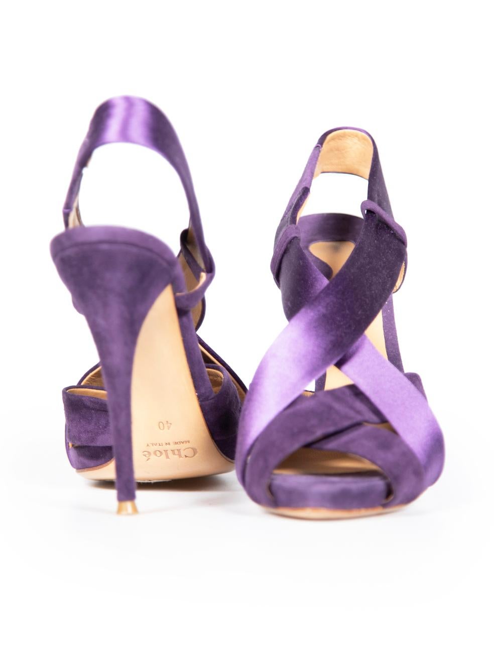 Chloé Purple Satin Cross Strap Heels Size IT 40 In Good Condition For Sale In London, GB