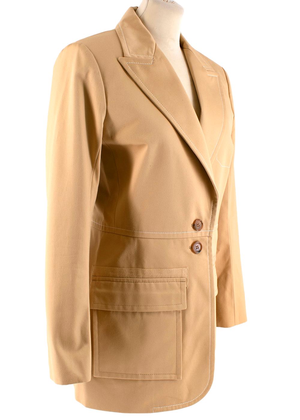 Chloe Quiet Brown Cotton Single Breasted Blazer Jacket 

- Made of soft structured cotton 
- Classic cut 
- Contrasting top stitching 
- Button fastening to the front 
- Gorgeous pale yellow hue 
- Pockets to the front  
- Hardware detail to the