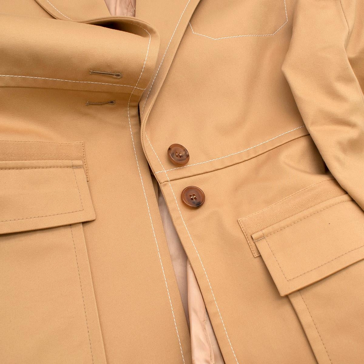 Beige Chloe Quiet Brown Cotton Single Breasted Blazer Jacket - US size 6 For Sale