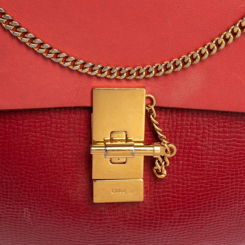 Chloe Red 2 Tone Leather Medium Drew Shoulder Bag 5