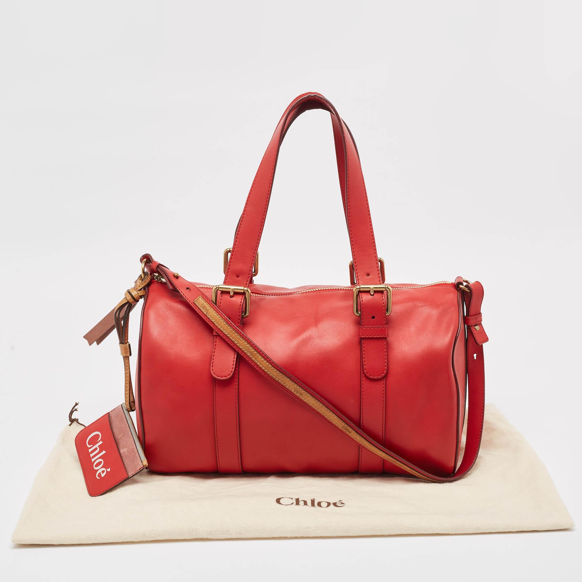 Chloe Red/Brown Leather Buckle Duffel Bag For Sale 9