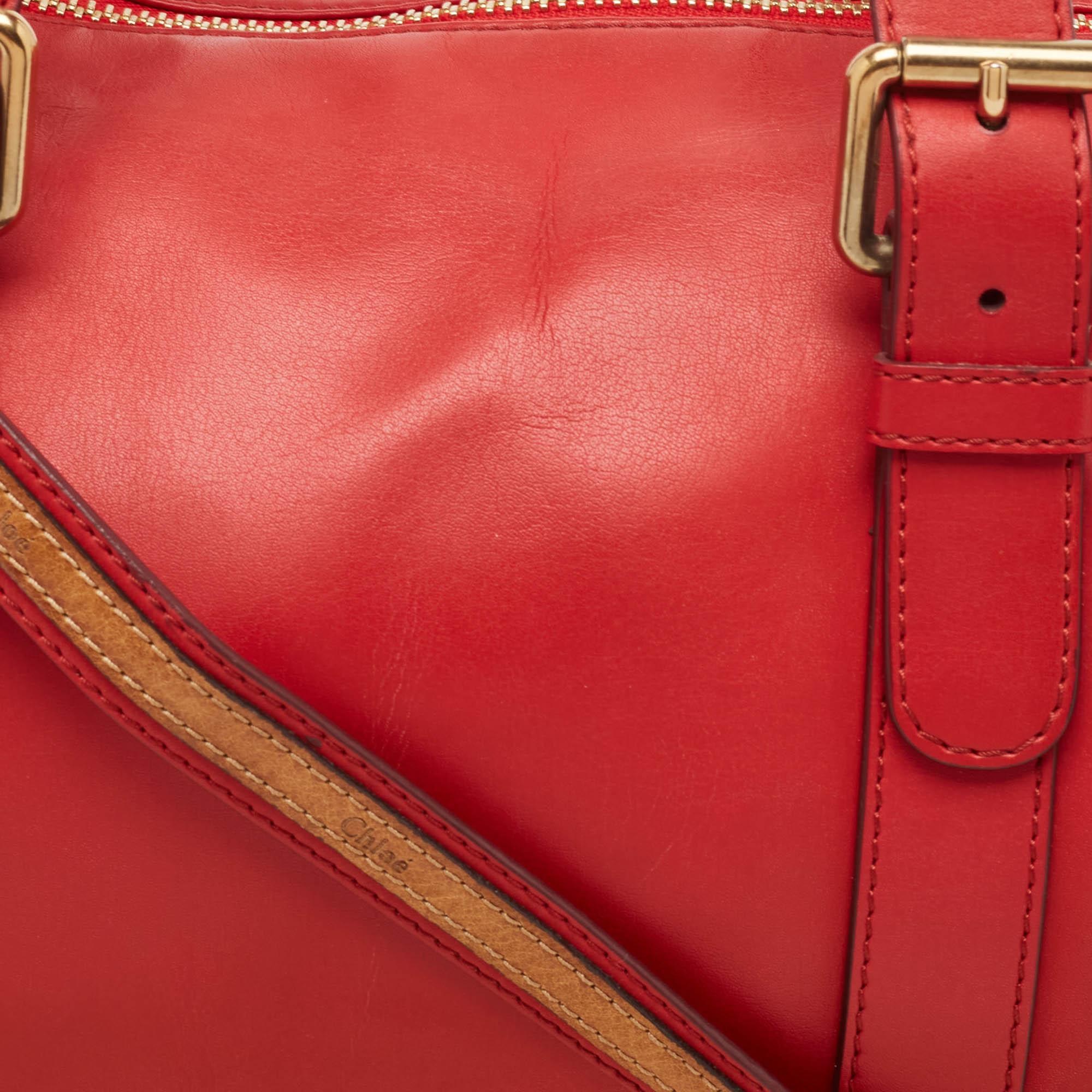 Chloe Red/Brown Leather Buckle Duffel Bag 3