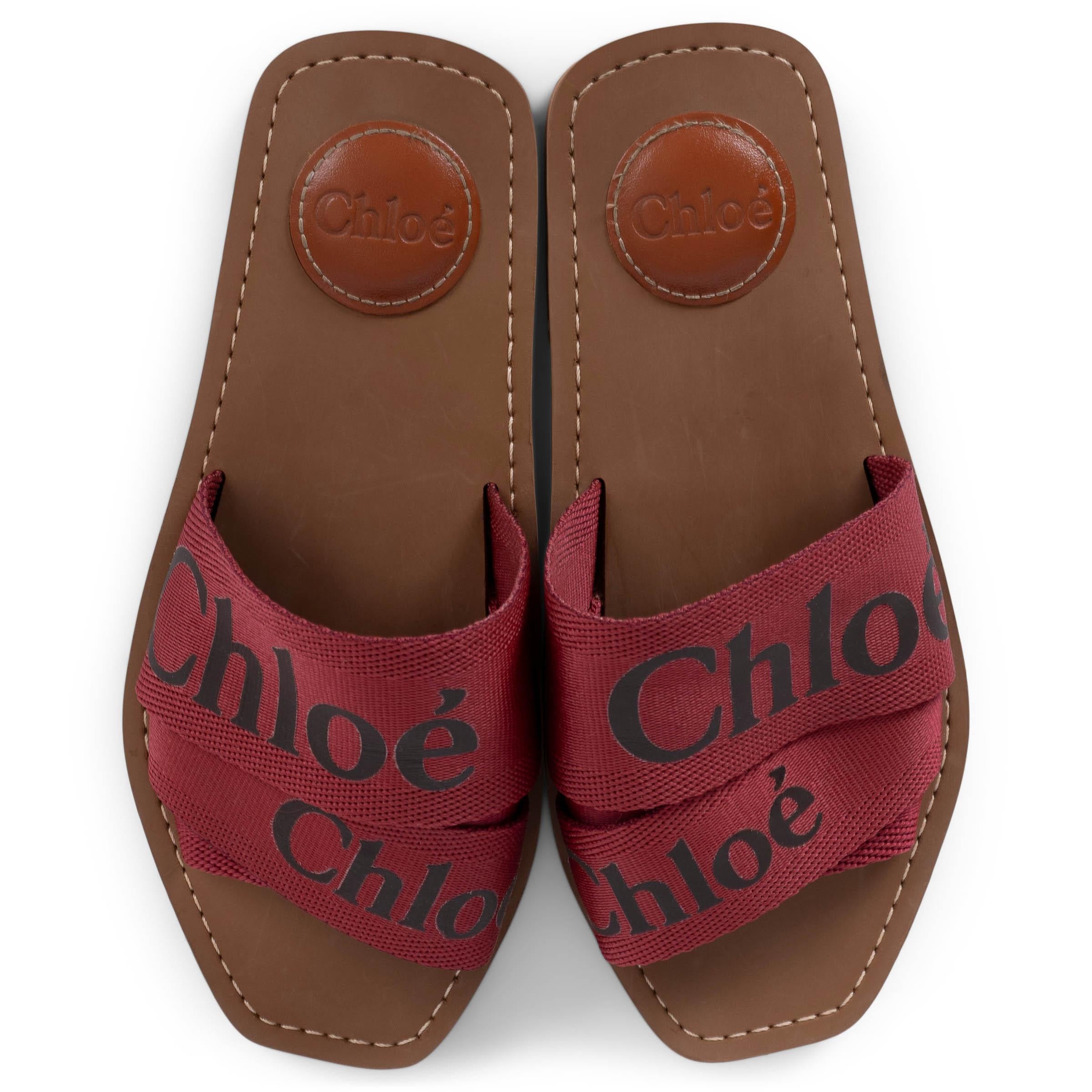 CHLOE red canvas 2021 WOODY LOGO STRAP SLIDE Sandals Shoes 35 For Sale 1