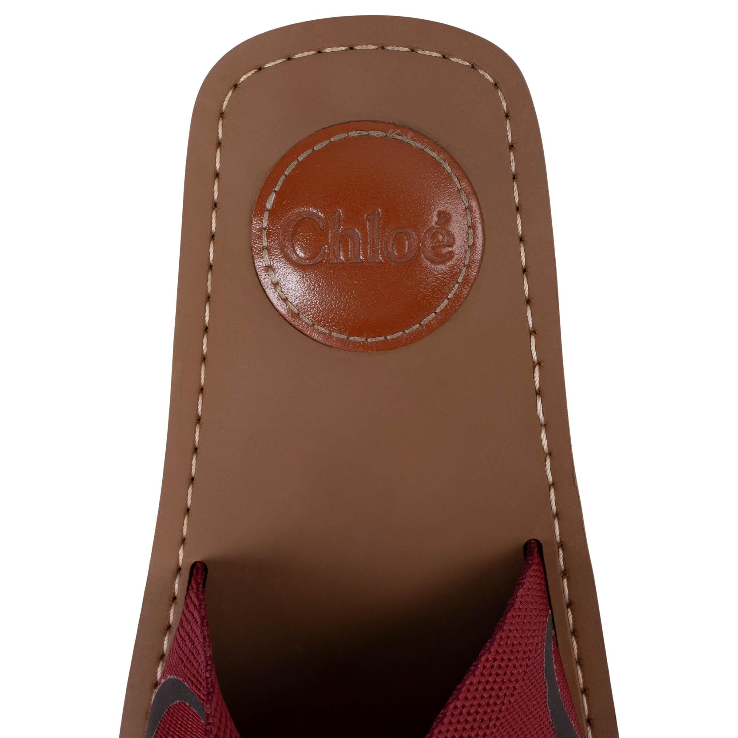CHLOE red canvas 2021 WOODY LOGO STRAP SLIDE Sandals Shoes 35 For Sale 2