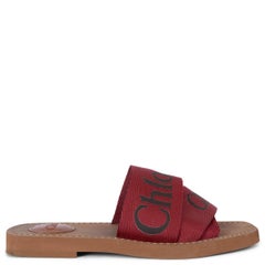 CHLOE lona roja 2021 WOODY LOGO CORREA SLIDE Sandalias Zapatos 35