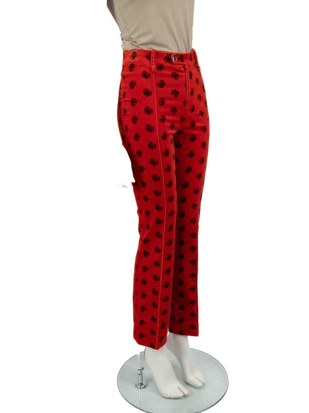 CONDITION is Very good. Hardly any visible wear to trousers is evident on this used Chloé designer resale item.
 
 
 
 Details
 
 
 Red
 
 Corduroy
 
 Trousers
 
 Straight leg
 
 High rise
 
 Heart print
 
 Fly zip and button fastening
 
 
 
 
 
