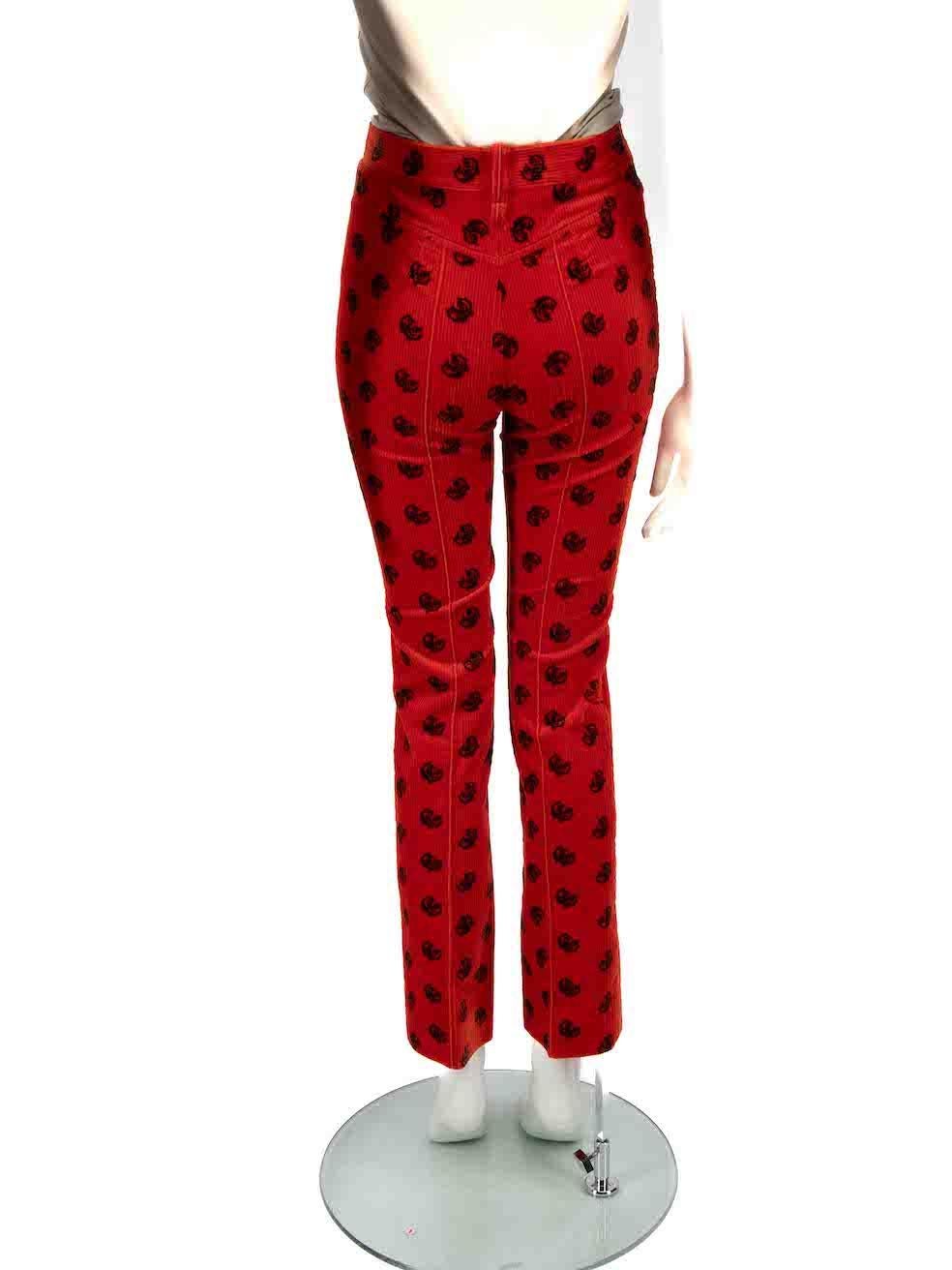 Chloé Red Corduroy Heart Print Trousers Size XS In Good Condition In London, GB