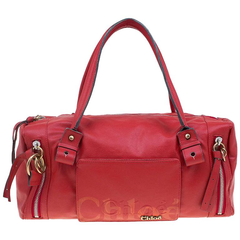 Chloe Red Faux Leather Bowling Bag For Sale at 1stDibs
