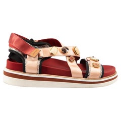 Chloé Red Gemstone Cross Strap Flat Sandals Size IT 42